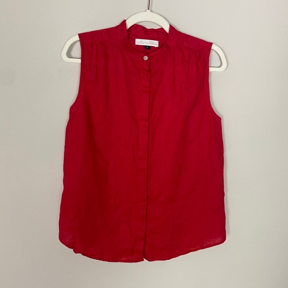 Jim Thompson x Pichaya Osothcharoenpol Red Sleeveless Linen Blouse Womens 8‎